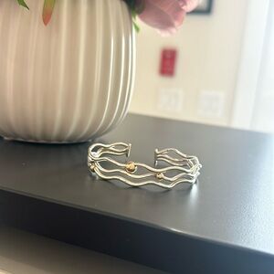 EDEN 14k gold balls and sterling silver waves bangle